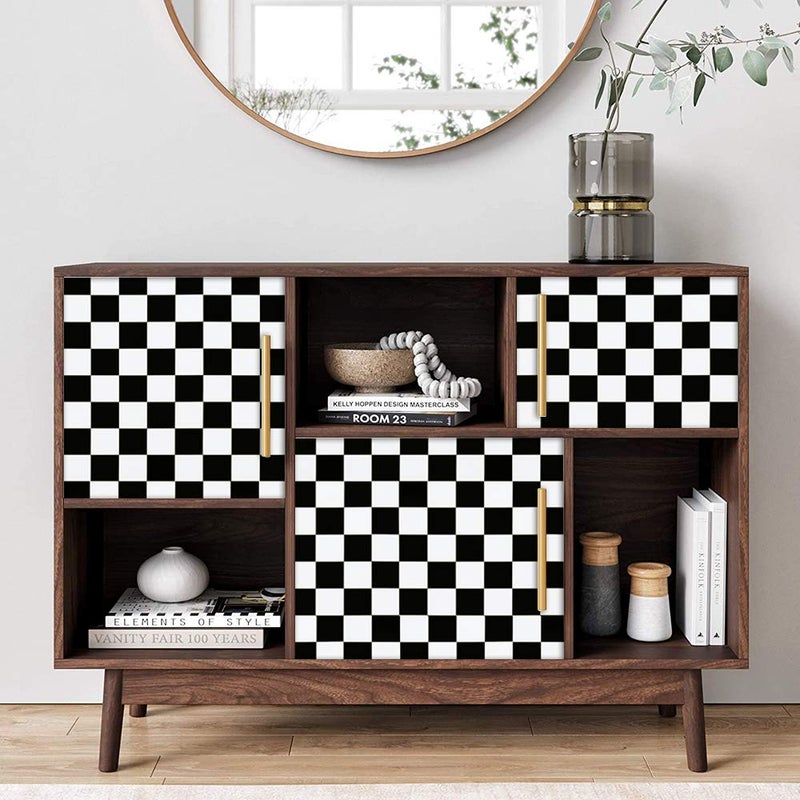 Hopepak Peel and Stick Wallpaper Mosaic Checkered Black and White Contact Paper Self Adhesive Removable Wall Paper for Bedroom Bathroom Kitchen Cabinet Shelf Drawer Liner 17.7''Ã—118" - Image 4